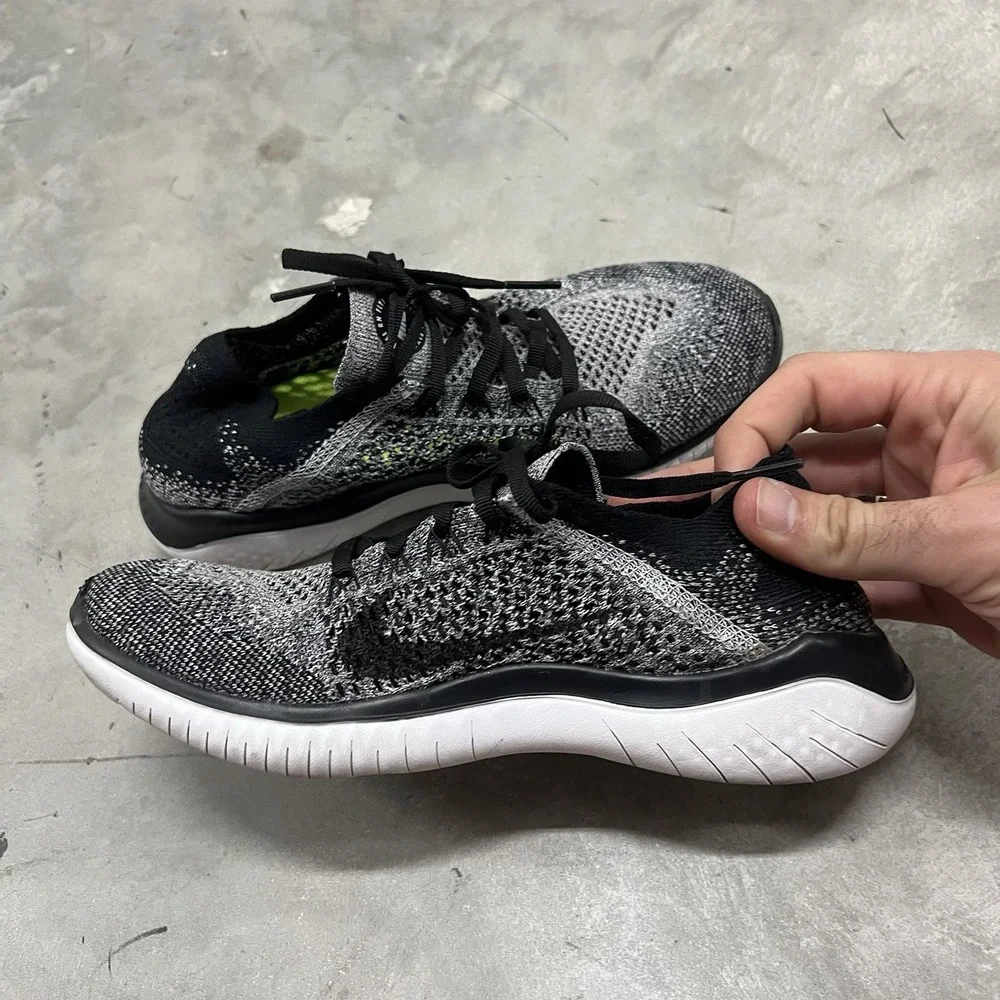 Nike Free RN Flyknit Oreo Black/White Running Shoes 942839-101 Women's Size 7